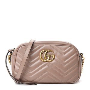 Gucci Marmont Matelasse Gg Chaintaupe Beige Leather Shoulder Bag
